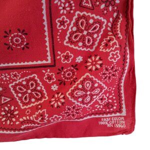 Vtg Fast Color Cowboy Cowgirl Hanky Cotton Red Bandana Floral Geometric 20x19"